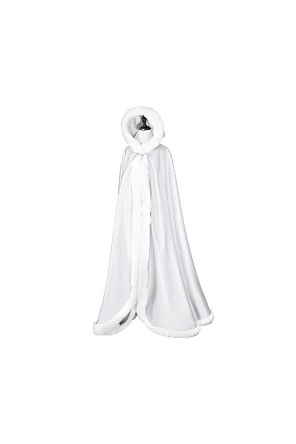 BEAUTELICATE Femme Cape à Capuche Fourrure Longue de Mariée Chaude Capuchon Manteau de Mariage White, Longueur:140cm 55" 