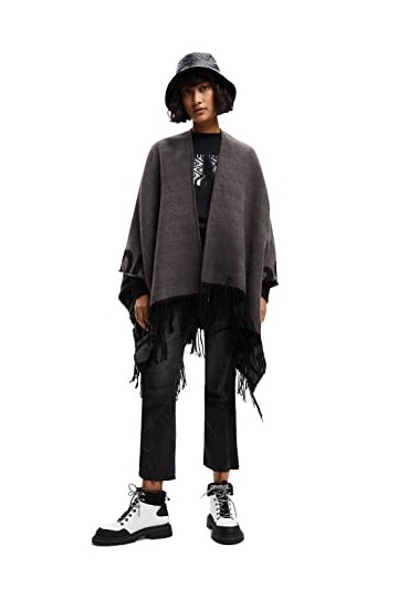 Desigual Poncho_Logo Paris, 2000 Noir, Taille Unique Femme