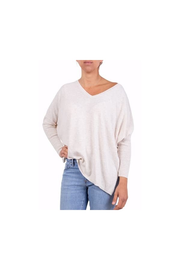 Maillot col en V mixte Cashmere pour femme, taille unique, manches Kimono, fabriqué en Italie, laine mérinos Cachemire, noir,