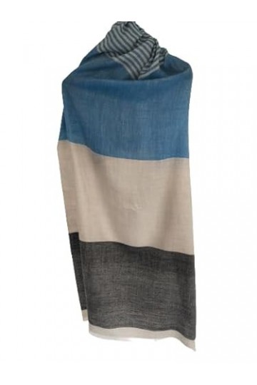 Écharpe changthangi en pur cachemire [mains offertes], Bleu/gris, L