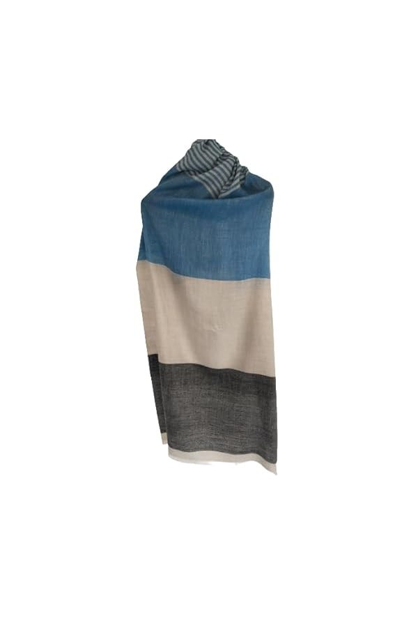 Écharpe changthangi en pur cachemire [mains offertes], Bleu/gris, L