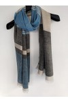 Écharpe changthangi en pur cachemire [mains offertes], Bleu/gris, L