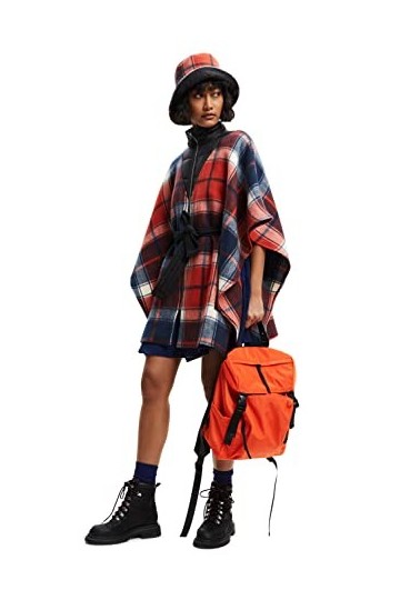 Desigual Poncho_Red Check Milan, Rouge, Taille Unique Femme