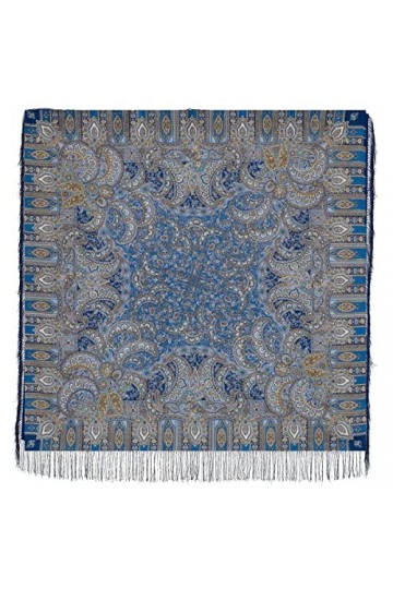 Écharpe Pawlow Pavlovo Posad originale pour femme, 100 % laine, avec cachemire et fleurs, avec franges en soie, étole de qual