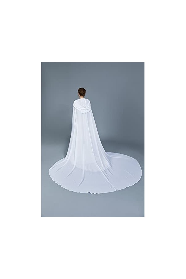 BEAUTELICATE Femme Cape à Capuche De Mariage Longue Poncho De Mariée En Mousseline De Soie Maxi Manteau Transparente Médiéval
