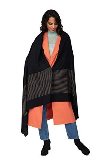 likemary Twill Echarpe Rayée en Laine Mérinos - Châle Plaid Chaud 100 x 200 cm - Foulard Oversize Commerce Équitable Tissé à 