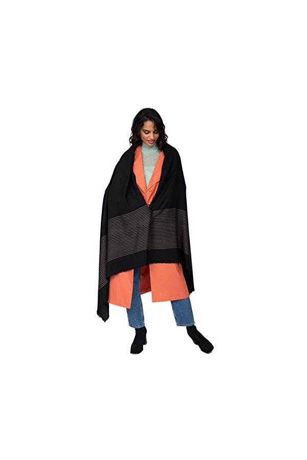 likemary Twill Echarpe Rayée en Laine Mérinos - Châle Plaid Chaud 100 x 200 cm - Foulard Oversize Commerce Équitable Tissé à 