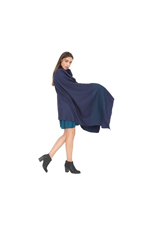 likemary Twill Echarpe Rayée en Laine Mérinos - Châle Plaid Chaud 100 x 200 cm - Foulard Oversize Commerce Équitable Tissé à 