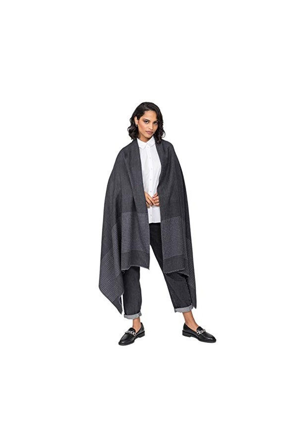 likemary Twill Echarpe Rayée en Laine Mérinos - Châle Plaid Chaud 100 x 200 cm - Foulard Oversize Commerce Équitable Tissé à 