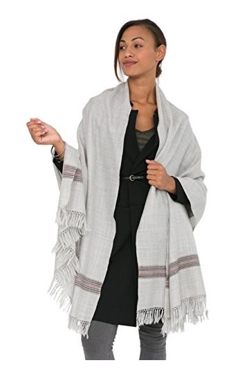 likemary Mansi Echarpe en Laine Mérinos Tissée à la Main avec Motif - Châle Plaid Chaud Voyage - Foulard Oversize Commerce Éq