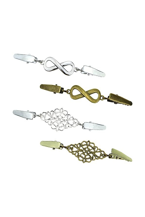 Lot de 4 broches vintage pour cardigan, pull, châle, chemise, robe, col de canard, fermoir pour écharpe - Accessoires pour fe