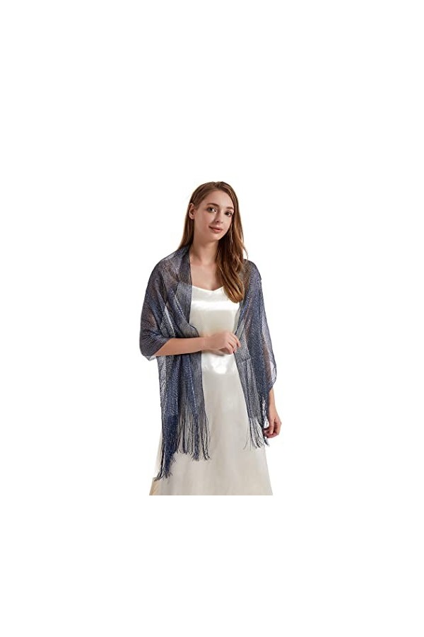 Relandy Châles et enveloppements métalliques scintillants Châle étole bleu marine Écharpe en polyester pour femmes et filles