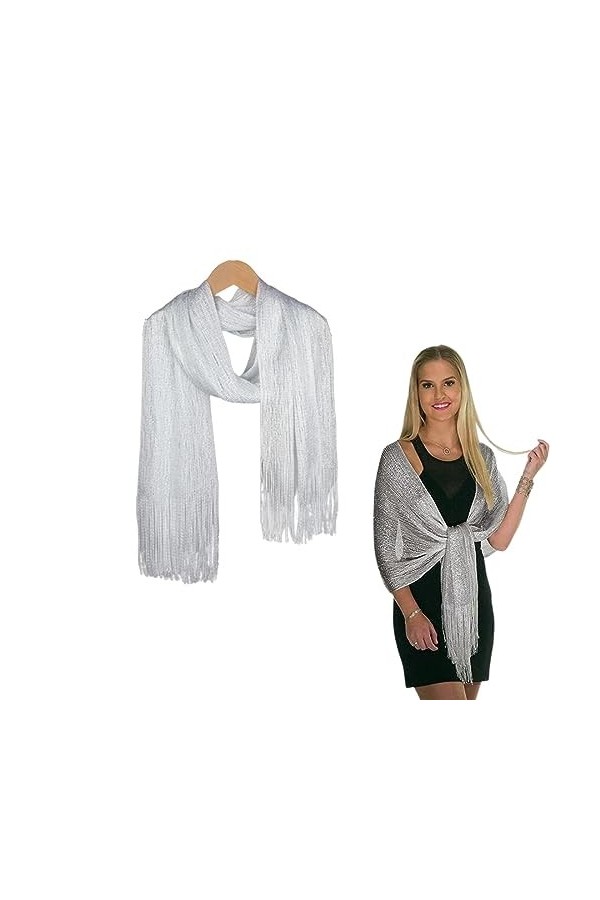 USTNIR Châle de Mariage Élégant pour Femmes, Foulard Écharpe DÉté Châle DÉté pour Femmes（Argent）