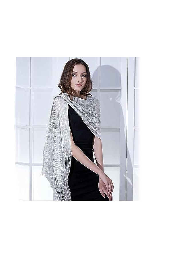 USTNIR Châle de Mariage Élégant pour Femmes, Foulard Écharpe DÉté Châle DÉté pour Femmes（Argent）