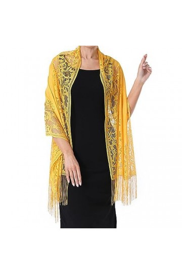 Chale Mariage Femmes Floral Dentelle Elégant Châle Étole avec Frange Cérémonies Parties Fêtes