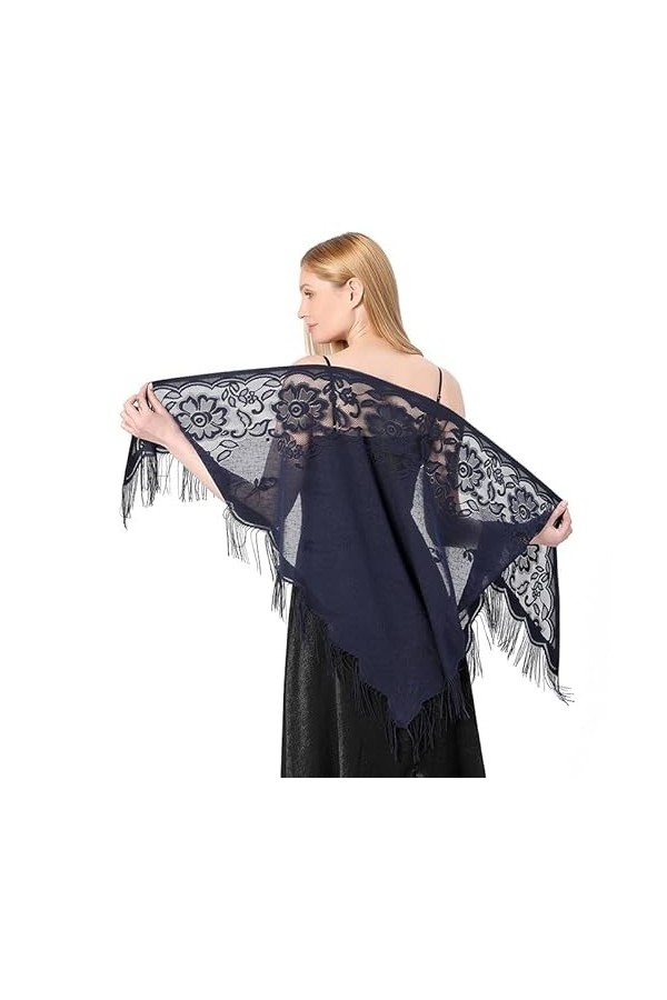 CCAIPU Châles et écharpes en dentelle pour femmes, châles et écharpes en maille douce Pashmina à pompons Châle soyeux pour fe