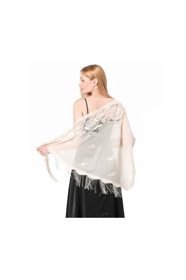 CCAIPU Châles et écharpes en dentelle pour femmes, châles et écharpes en maille douce Pashmina à pompons Châle soyeux pour fe