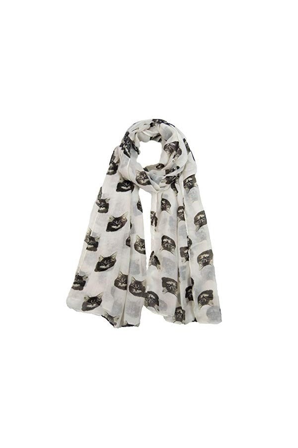 Claudia & Jason Châle long imprimé animal de chat, crème, Taille unique