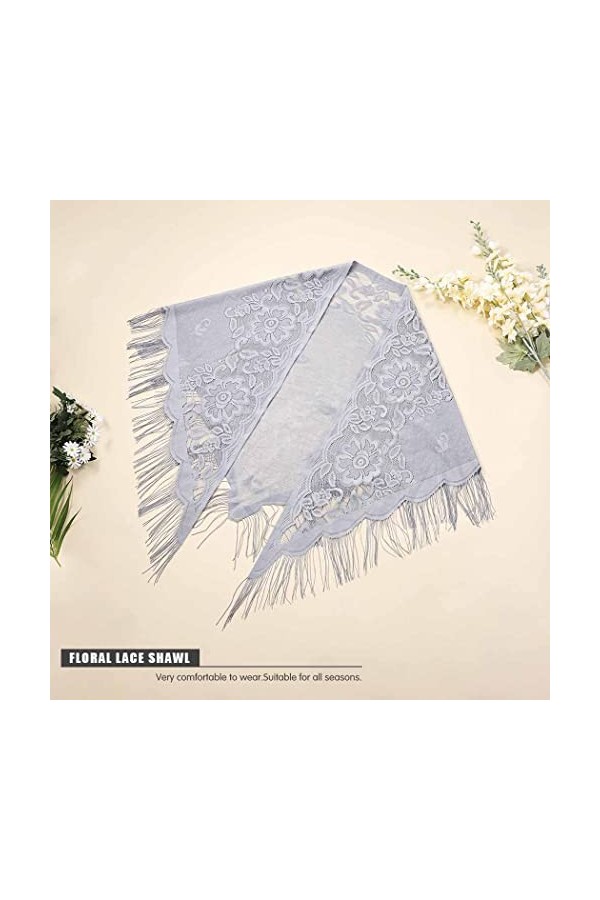 Atigy Châles et Écharpes en Dentelle avec Gland Étoles Châle Triangle Doux pour Robe de Soirée Élégant Châles de Mariage pour