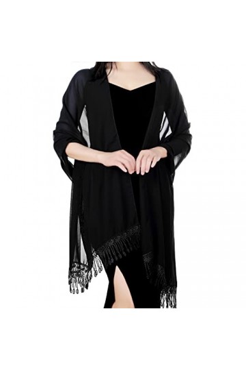 Chale Femme Mariage Foulard Châle en Mousseline de Soie Echarpe de Mariée Légère et Douce Avec Pompon en Dentelle Cape de Dem