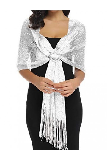 Rheane Châles et écharpes métalliques étincelants avec boucle pour robe de soirée, fête de mariage, Q. Rouge/rouge avec bouc