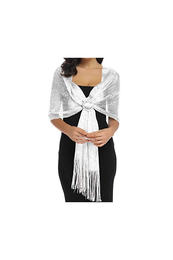 Rheane Châles et écharpes métalliques étincelants avec boucle pour robe de soirée, fête de mariage, Q. Rouge/rouge avec bouc