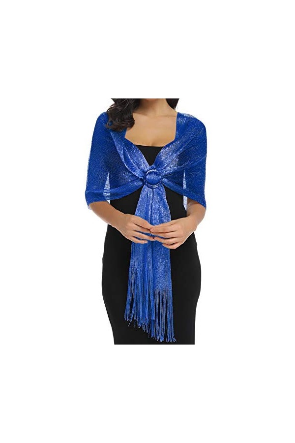 Rheane Châles et écharpes métalliques étincelants avec boucle pour robe de soirée, fête de mariage, Q. Rouge/rouge avec bouc