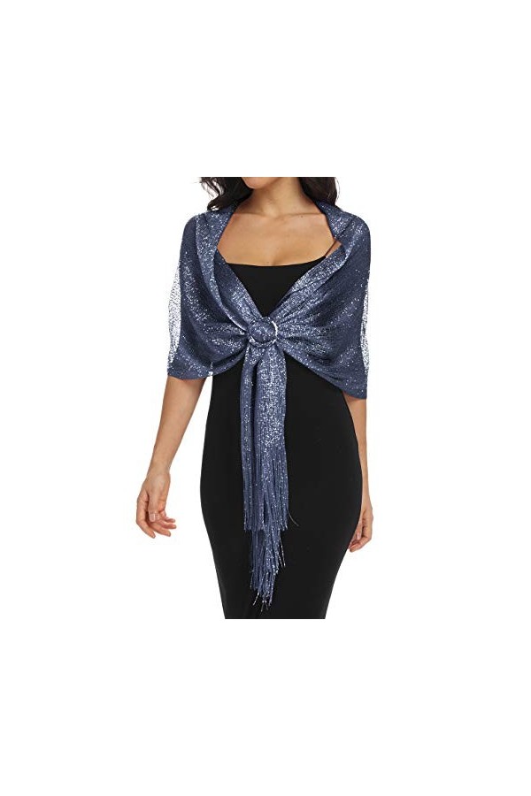 Rheane Châles et écharpes métalliques étincelants avec boucle pour robe de soirée, fête de mariage, Q. Rouge/rouge avec bouc