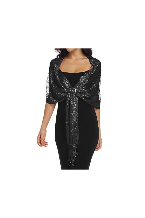 Rheane Châles et écharpes métalliques étincelants avec boucle pour robe de soirée, fête de mariage, Q. Rouge/rouge avec bouc