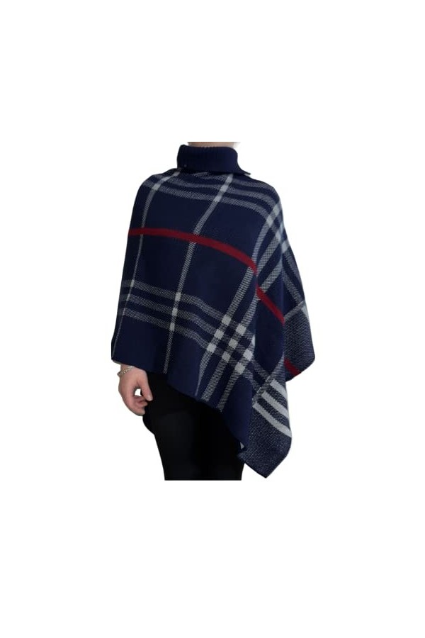 LUXE DIVA Poncho à col en tricot extensible pour femme Imprimé à carreaux, stone, taille unique