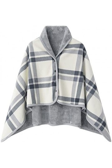 WINKEEY Femme Poncho Polaire Plaid Châle Polaire Cape Chaud dhiver avec Boutons Couverture à Carreaux, 1 Gris