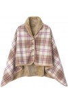 WINKEEY Femme Poncho Polaire Plaid Châle Polaire Cape Chaud dhiver avec Boutons Couverture à Carreaux, 1 Gris
