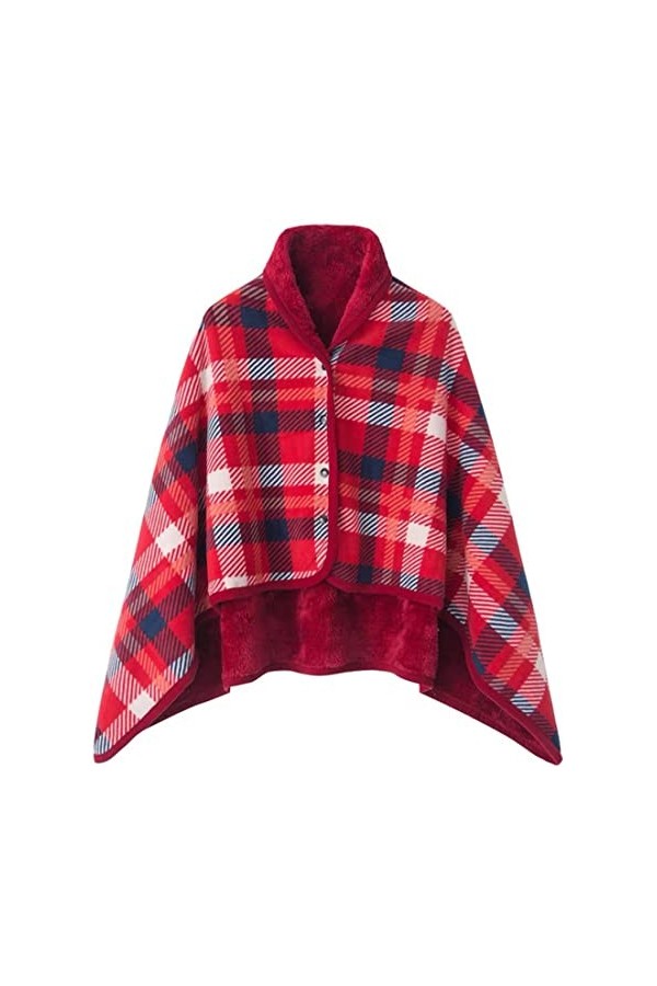 WINKEEY Femme Poncho Polaire Plaid Châle Polaire Cape Chaud dhiver avec Boutons Couverture à Carreaux, 1 Gris