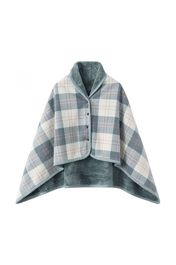 WINKEEY Femme Poncho Polaire Plaid Châle Polaire Cape Chaud dhiver avec Boutons Couverture à Carreaux, 1 Gris