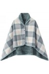 WINKEEY Femme Poncho Polaire Plaid Châle Polaire Cape Chaud dhiver avec Boutons Couverture à Carreaux, 1 Gris