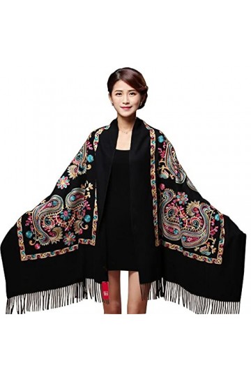Qingzhuan Écharpe Femme Cachemire, 2021 Femme avec Tassel Étole Pashmina Léger et doux Vintage Hiver La Châles Maxi Foulard L