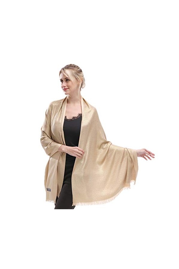 KAVINGKALY Écharpe douce pour femmes en pashmina et châles et drapés aux couleurs chatoyantes pour les mariages Or2 