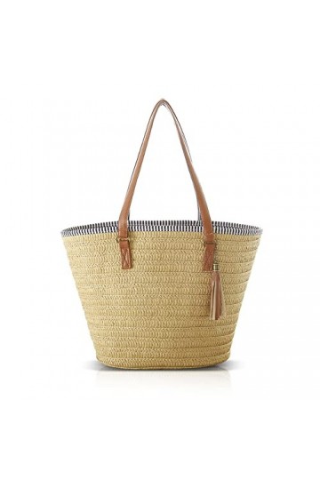 Pahajim Sac de Paille Sac de Plage Femme Tricotage à la Main Style Boho Grande Sac Femme Ete pour les Voyages, les Vacances, 