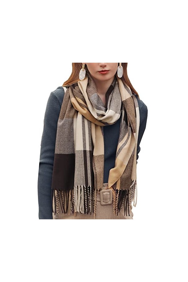 HYUET Écharpe Chale Femme Cachemire Chaud Automne Hiver Pashmina Châle Wrap Grand Foulard Plaid Tantan Tissu avec Glands pour