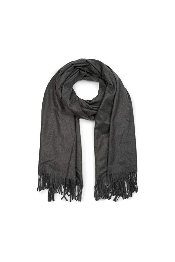 styleBREAKER Écharpe unie douce avec des franges, châle dhiver, étole, foulard, unisexe 01017104, couleur:Gris foncé