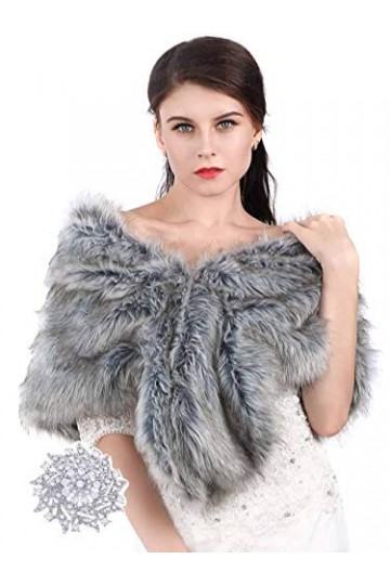 Aukmla mariage secret et Châle en fausse fourrure sans manches pour femmes et les filles Gris 