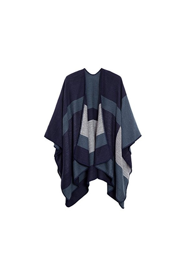 EXCHIC Femmes Chauds Ouverture Avant Châle Chaud Wraps Motif Floral Elegantes Poncho Tricot Cape Manteau Navy-83 