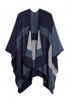 EXCHIC Femmes Chauds Ouverture Avant Châle Chaud Wraps Motif Floral Elegantes Poncho Tricot Cape Manteau Navy-83 