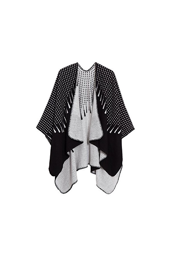 EXCHIC Femmes Chauds Ouverture Avant Châle Chaud Wraps Motif Floral Elegantes Poncho Tricot Cape Manteau Navy-83 