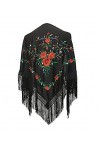 AMINA Châle à bec moyen triangulaire flamenco ou sévillanas 150X70cm Noir brodé Rouge/vert, Noir , 170X70cm