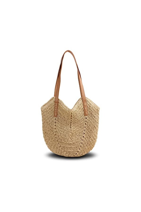 Pahajim Sac de Paille Sac de Plage Femme Tricotage à la Main Style Boho Grande Sac Femme Ete pour les Voyages, les Vacances, 