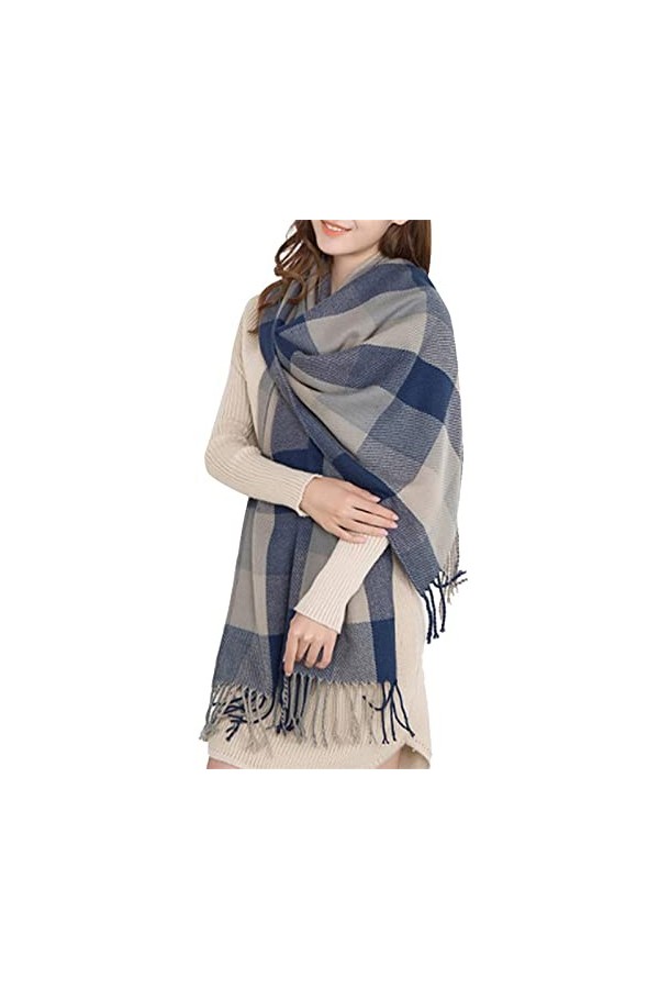 Miss Lulu Hiver Chaud Écharpe pour Femme Châle Wrap Autum Longues Manches Grand Plaid Glands Foulard 200 x 60cm Gris 