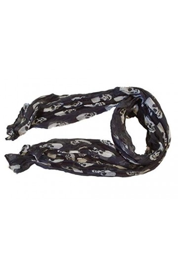 Acess - Echarpe Femme Fille Mode Vintage Gothique Motif Tête de Mort Châle Enveloppant - L, Noir