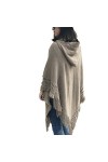 Poncho à Capuche avec Franges Femme Chandail Cape Tricote au Crochet Grand Taille Echarpe Veste Élégant Pull Asymetrique Manc