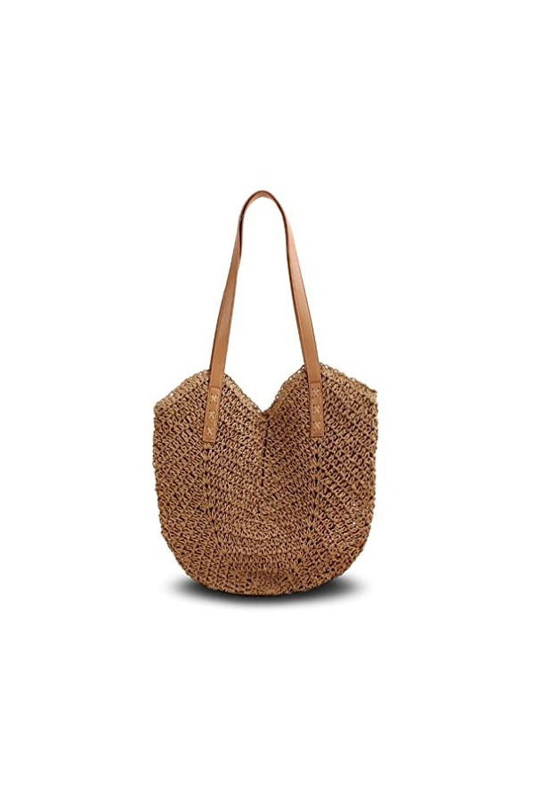 Pahajim Sac de Paille Sac de Plage Femme Tricotage à la Main Style Boho Grande Sac Femme Ete pour les Voyages, les Vacances, 